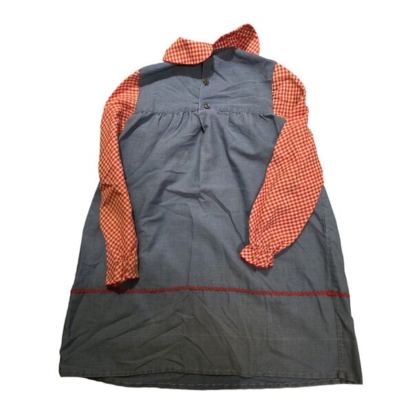 Vintage Polly Flinders Hand-Smocked Girls Long-Sleeve Dress Red Gingham & Blue - Picture 2 of 4